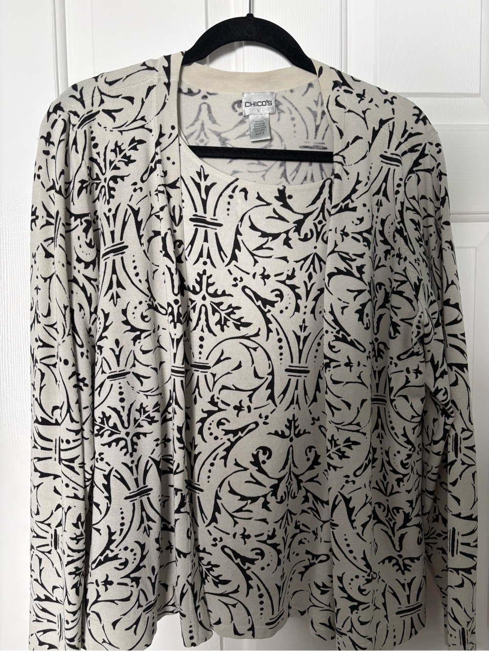 Chico's Taupe and Black Travel Jacket and Sleeveless Top, Size 3 (XL)